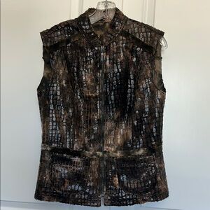 Vintage Brown Faux Crocodile Skin Patterned Zip Up Vest